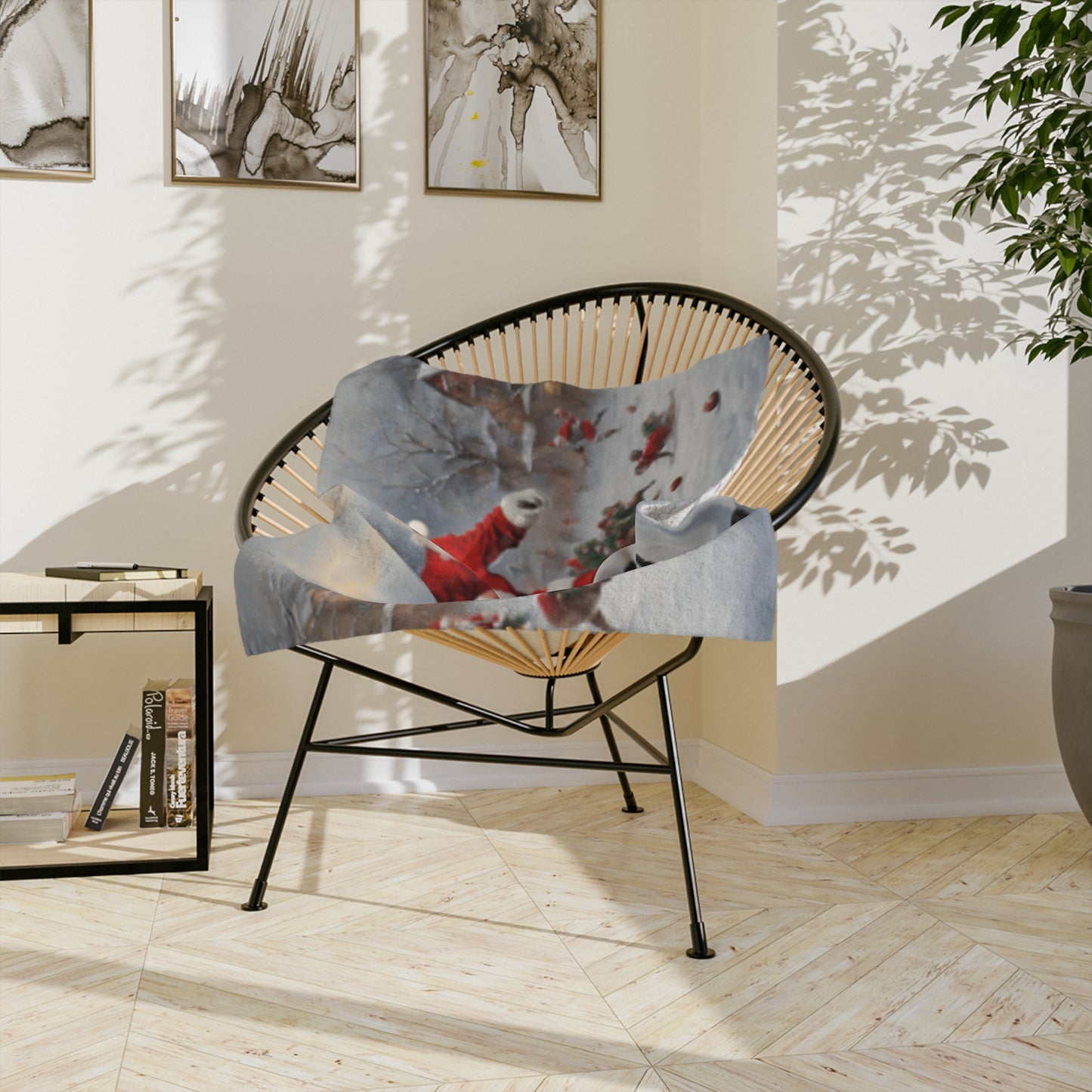 Santa Football in the Snow Velveteen Microfiber Blanket