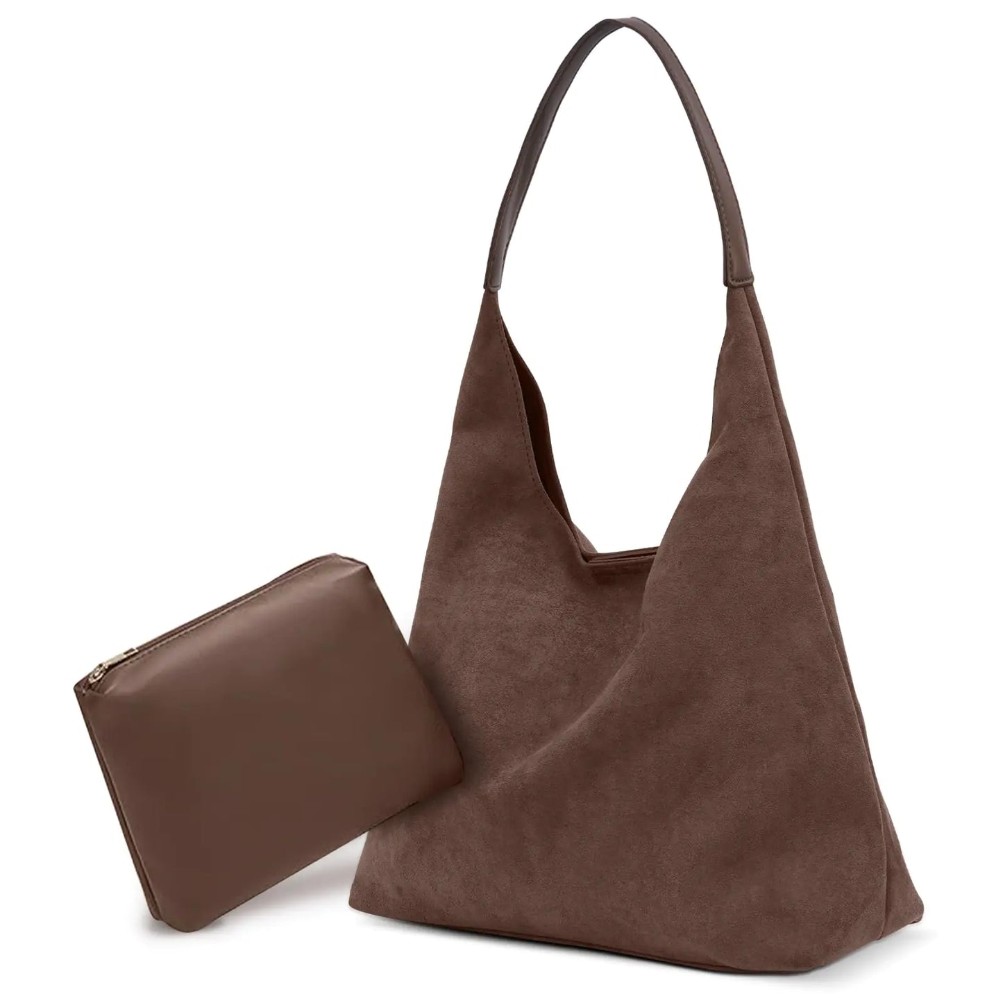Suede Tote Shoulder Bags for Women 2024 Slouchy Hobo Handbag with Large Capacity Suede Purse for Fall Work Travel Office (Brown)