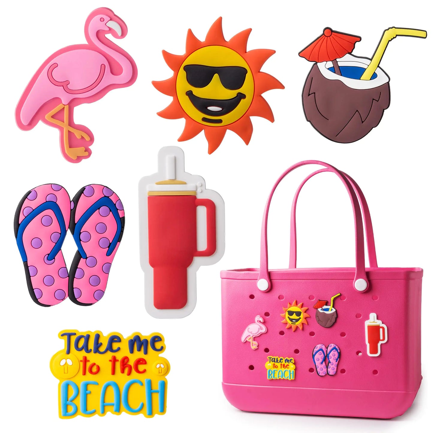 BULKITEM 6Pcs Summer Beach Charms for Bogg Bag Accessories Decoration Accessories for Beach Tote Bag Rubber Baseball Gifts Beach Bag Accessories