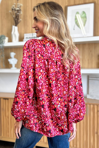 Double Take Full Size Printed Long Sleeve Blouse