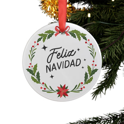 Feliz Navidad Acrylic Ornament with Ribbon