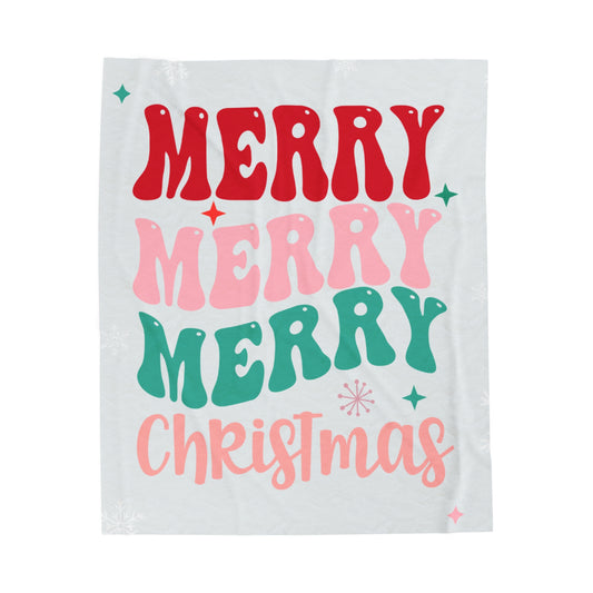 Velveteen Plush Blanket Merry Merry Merry Christmas