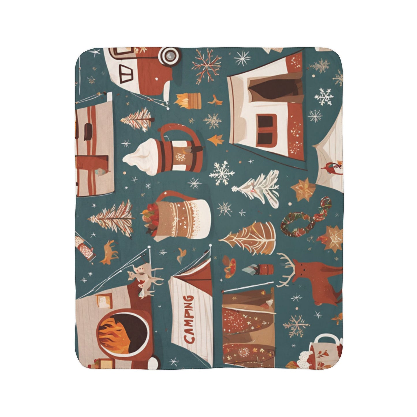 Camping Christmas Fleece Sherpa Blanket