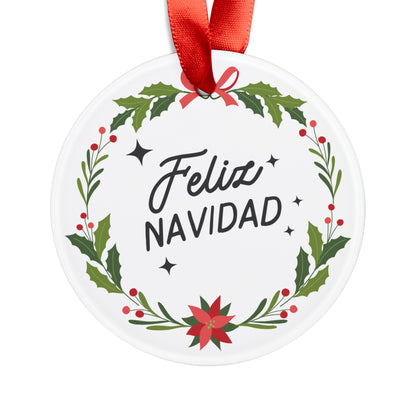 Feliz Navidad Acrylic Ornament with Ribbon