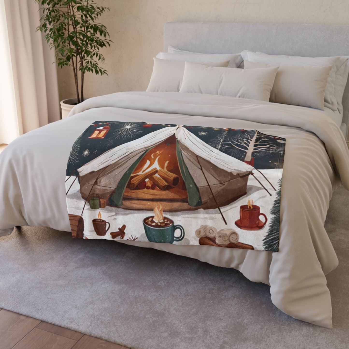 Christmas Camping Scene Soft Polyester Blanket