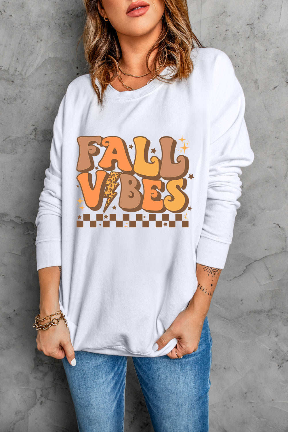 Letter Graphic Round Neck Long Sleeve Sweatshirt