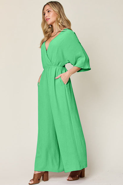 Double Take Full Size Half Sleeve Wide Leg Jumpsuit