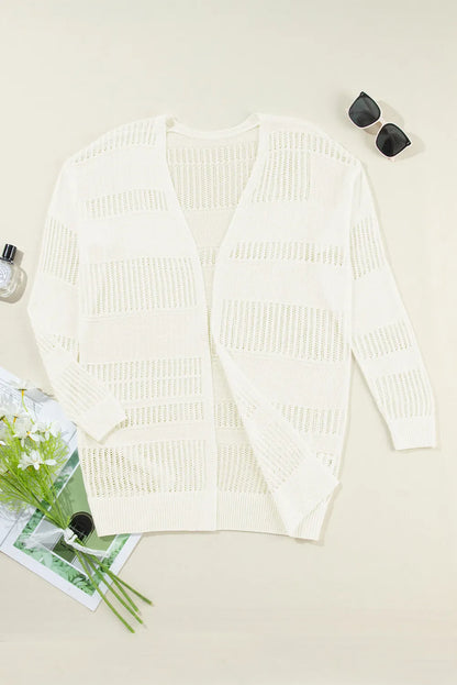 Openwork Open Front Long Sleeve Cardigan