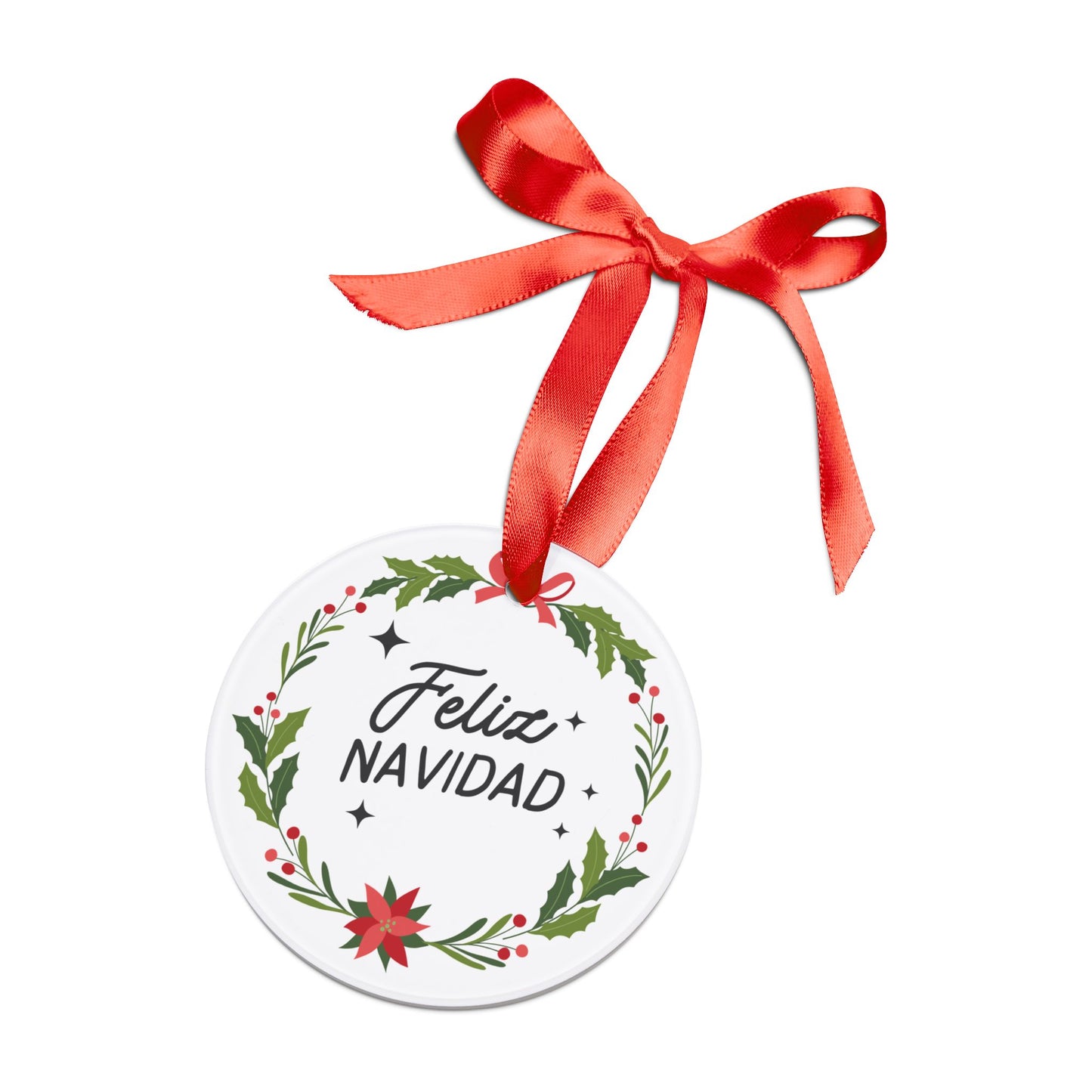 Feliz Navidad Acrylic Ornament with Ribbon