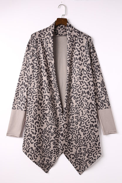 Leopard Open Front Long Sleeve Cover-Up