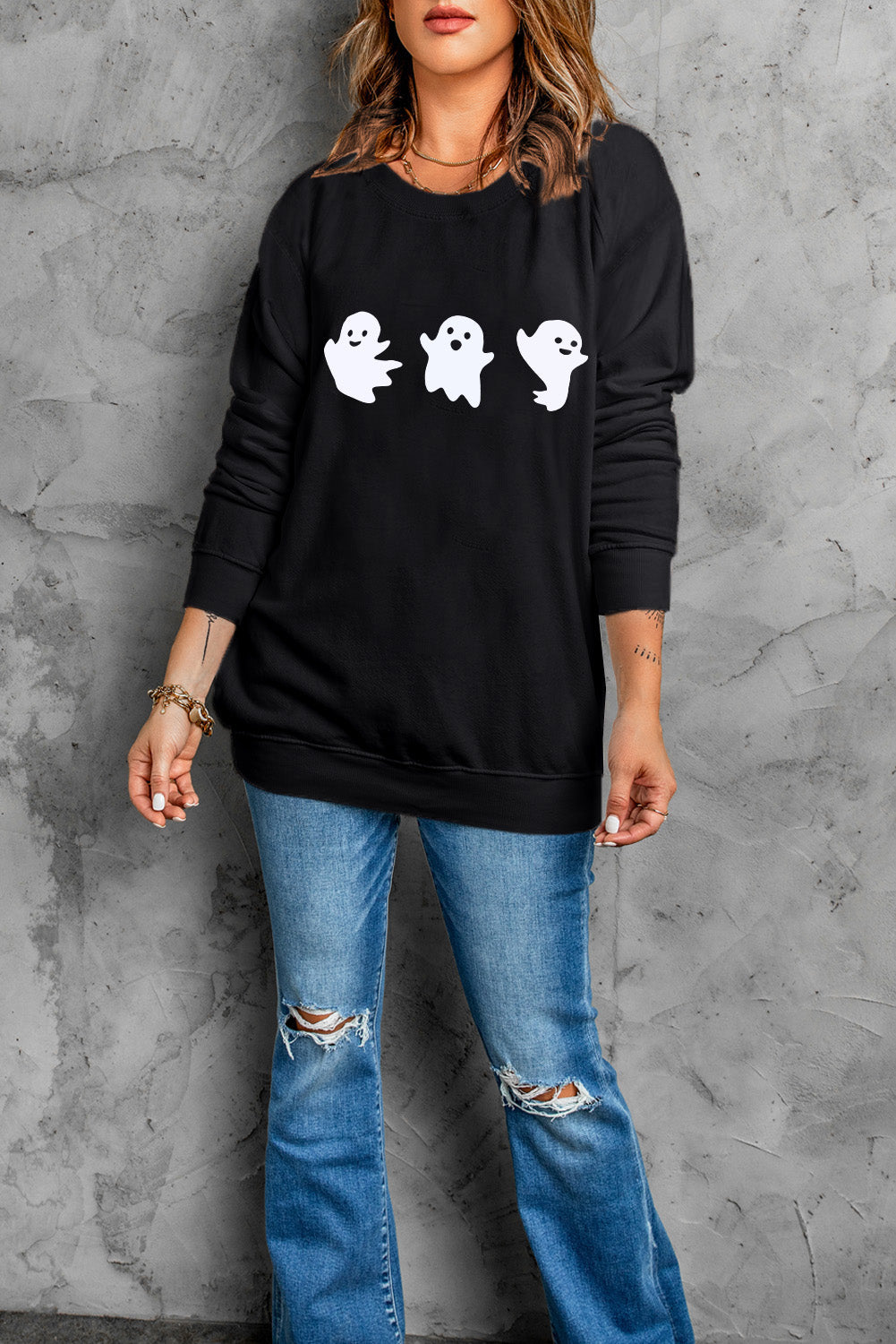 Ghost Round Neck Long Sleeve Sweatshirt