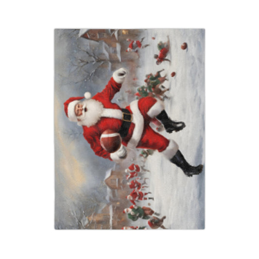 Santa Football in the Snow Velveteen Microfiber Blanket