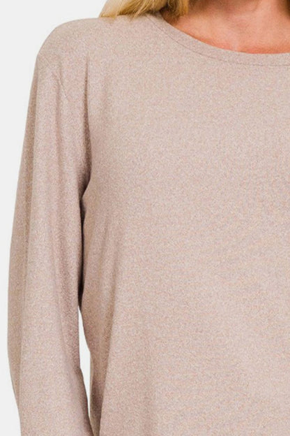 Zenana Hacci Round Neck Long Sleeve T-Shirt