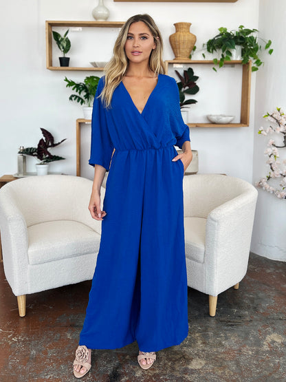 Double Take Full Size Half Sleeve Wide Leg Jumpsuit