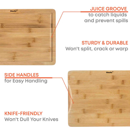 Wood Cutting Board for Kitchen 15x10 inch - Wooden Serving Tray - Large Bamboo Chopping Board with Juice Groove and Handles