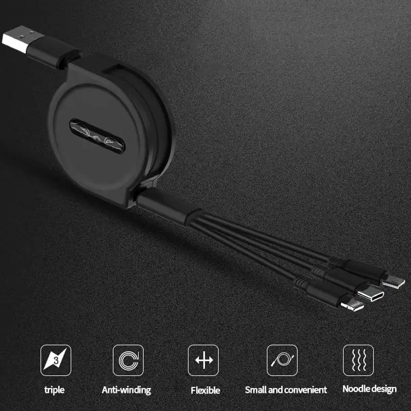 3 in 1 Retractable Charging Cable Fast Charger Cord Adapter