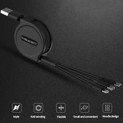 3 in 1 Retractable Charging Cable Fast Charger Cord Adapter