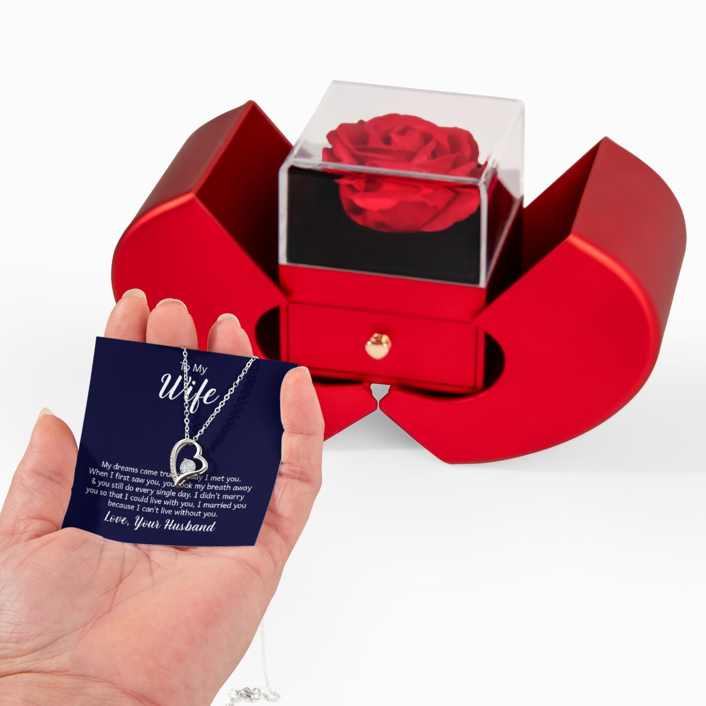 Wife Forever Love Necklace and Heart Box set