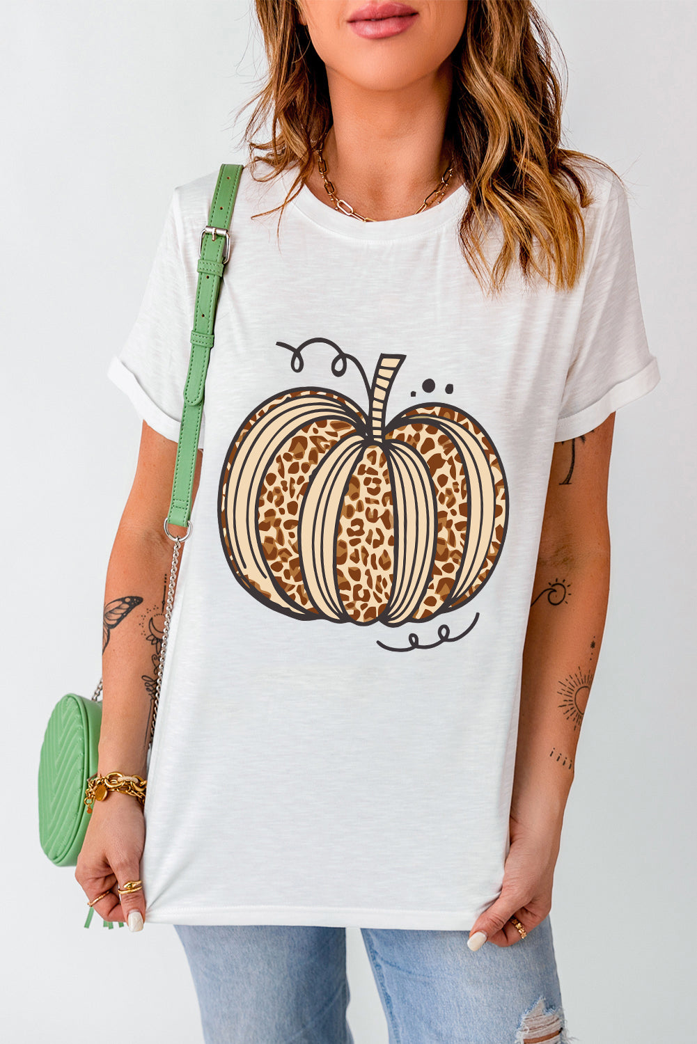 Pumpkin Round Neck Short Sleeve T-Shirt