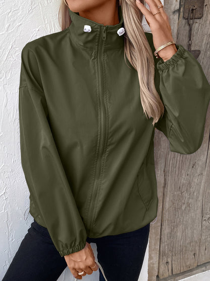 Pocketed Zip Up Long Sleeve Jacket