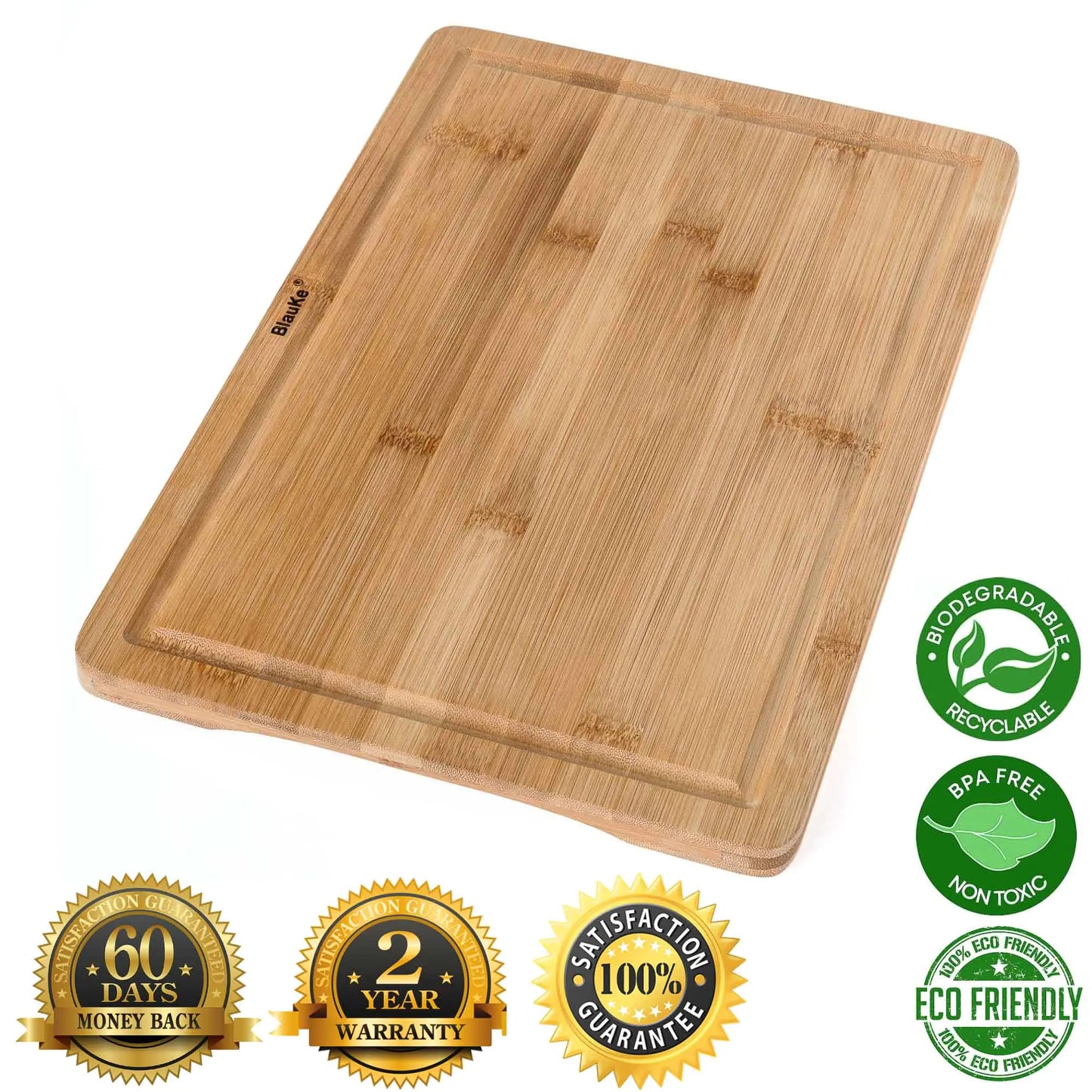 Wood Cutting Board for Kitchen 15x10 inch - Wooden Serving Tray - Large Bamboo Chopping Board with Juice Groove and Handles