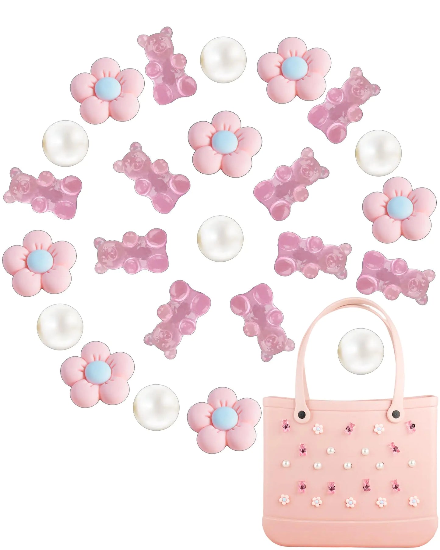 GIDDITZ 23PCS Rubber Beach Bag CharmsRubber Beach Totes Accessories InsertsFlower Bear Charms
